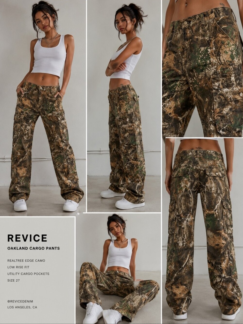 REVICE Oakland Realtree Edge Camo Wide Leg Cargo Pants - Brown/Green Size 27
